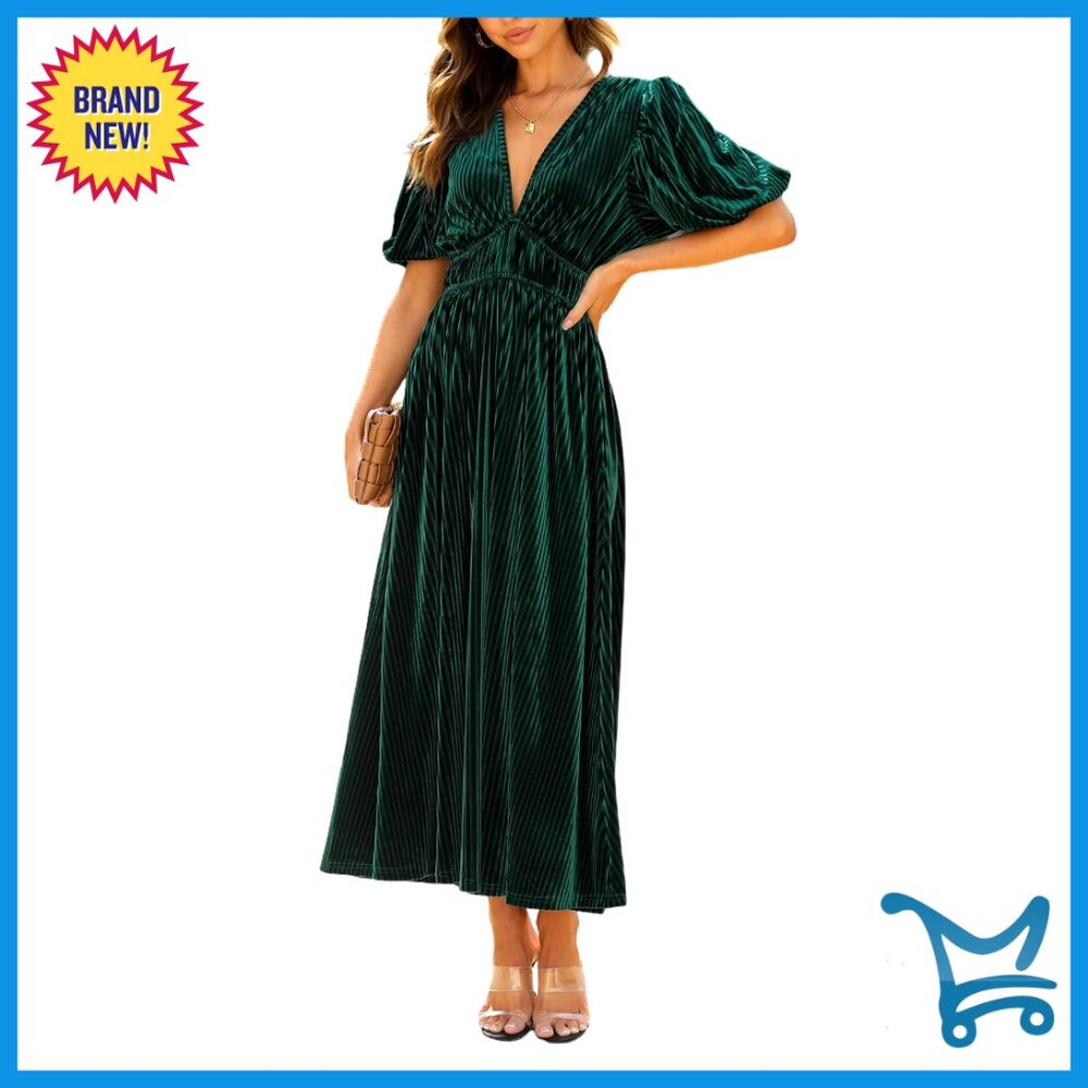 Velvet Maxi Dress Formal Elegant Plunge Neckline High Waist Slit Wedding Guest